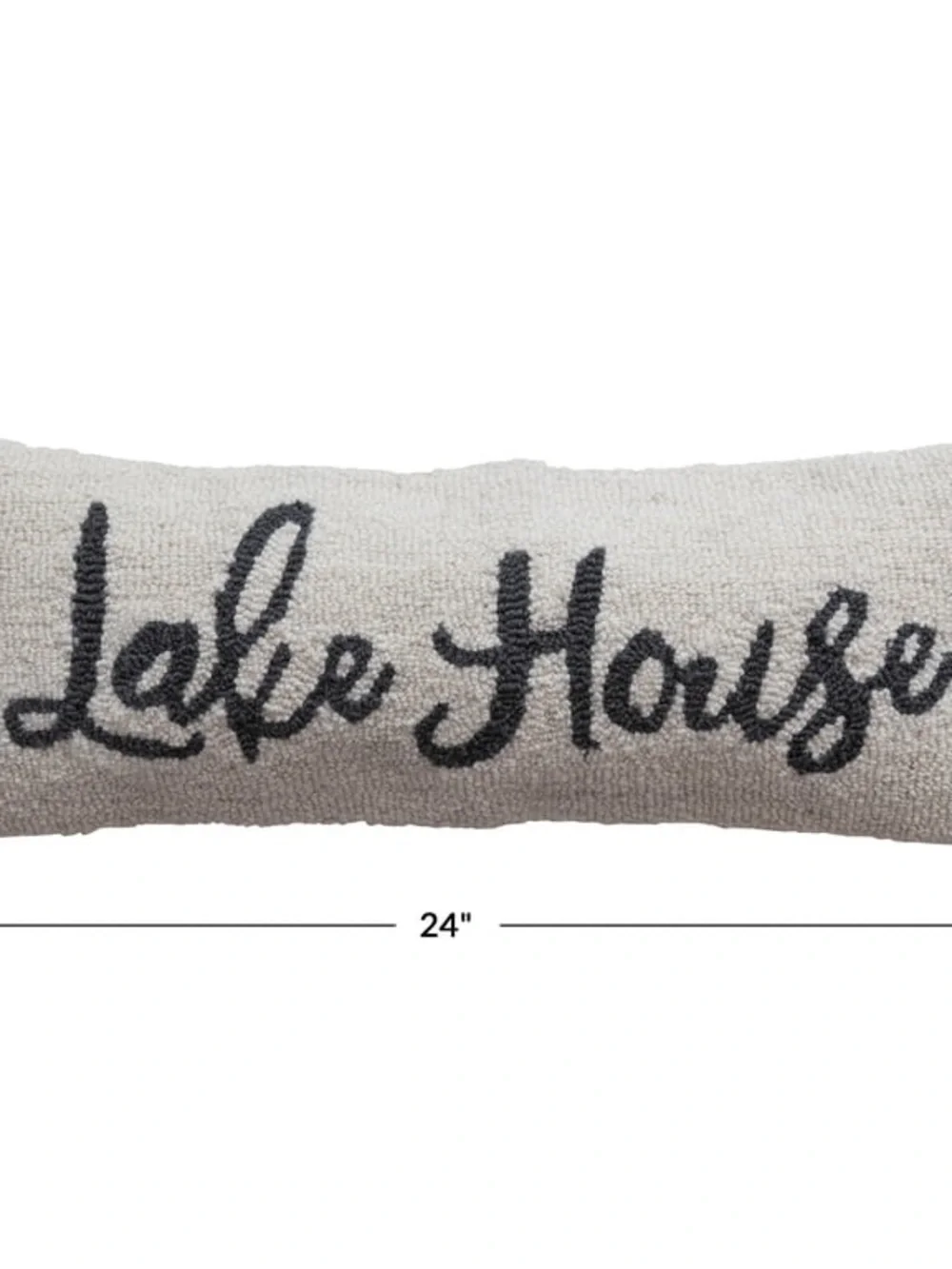 Creative Co-Op Lake House Lumbar PillowWool Cotton Embroidered Cream Blk Rustic